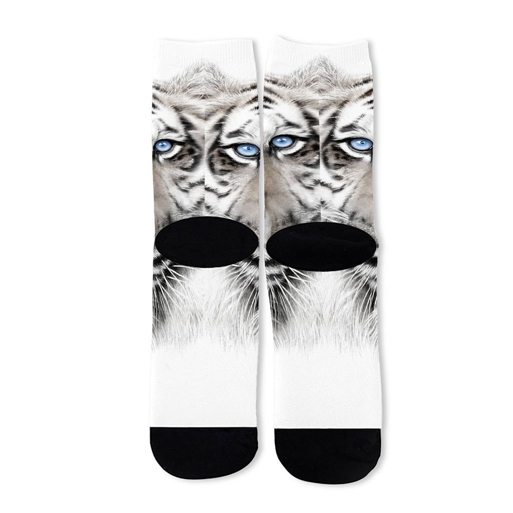 White Tiger Portrait Print Long Socks