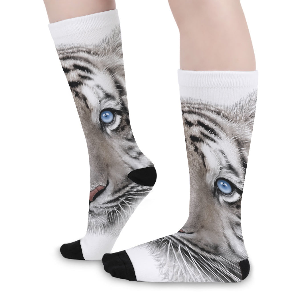 White Tiger Portrait Print Long Socks