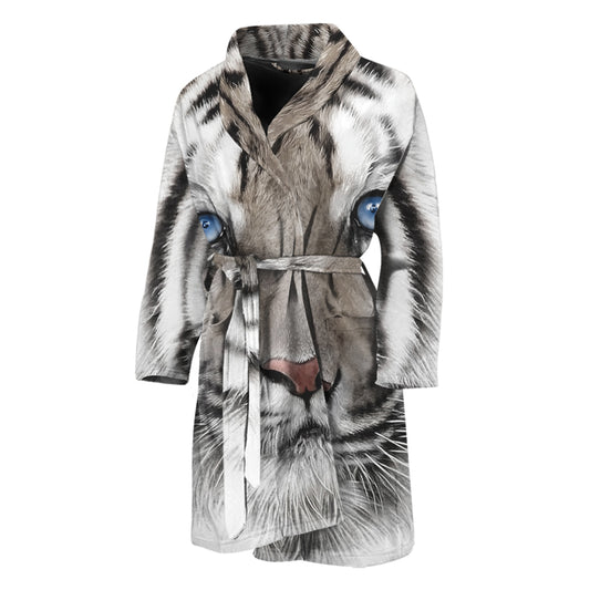 White Tiger Portrait Print Men's Bathrobe