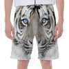 White Tiger Portrait Print Men's Beach Shorts