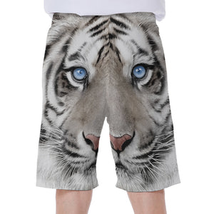 White Tiger Portrait Print Men's Beach Shorts