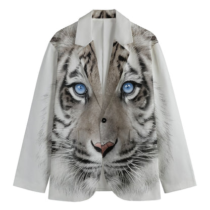 White Tiger Portrait Print Men's Blazer