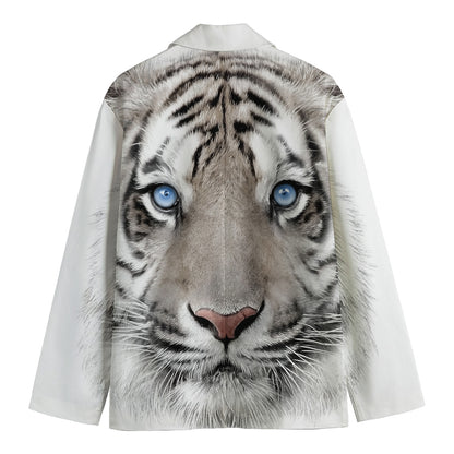 White Tiger Portrait Print Men's Blazer