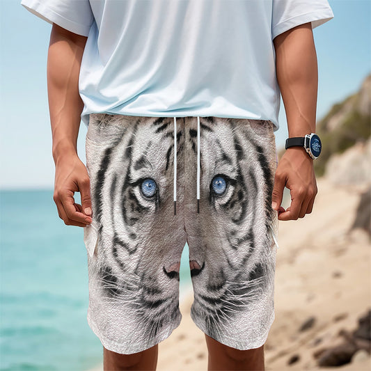 White Tiger Portrait Print Men's Cargo Shorts
