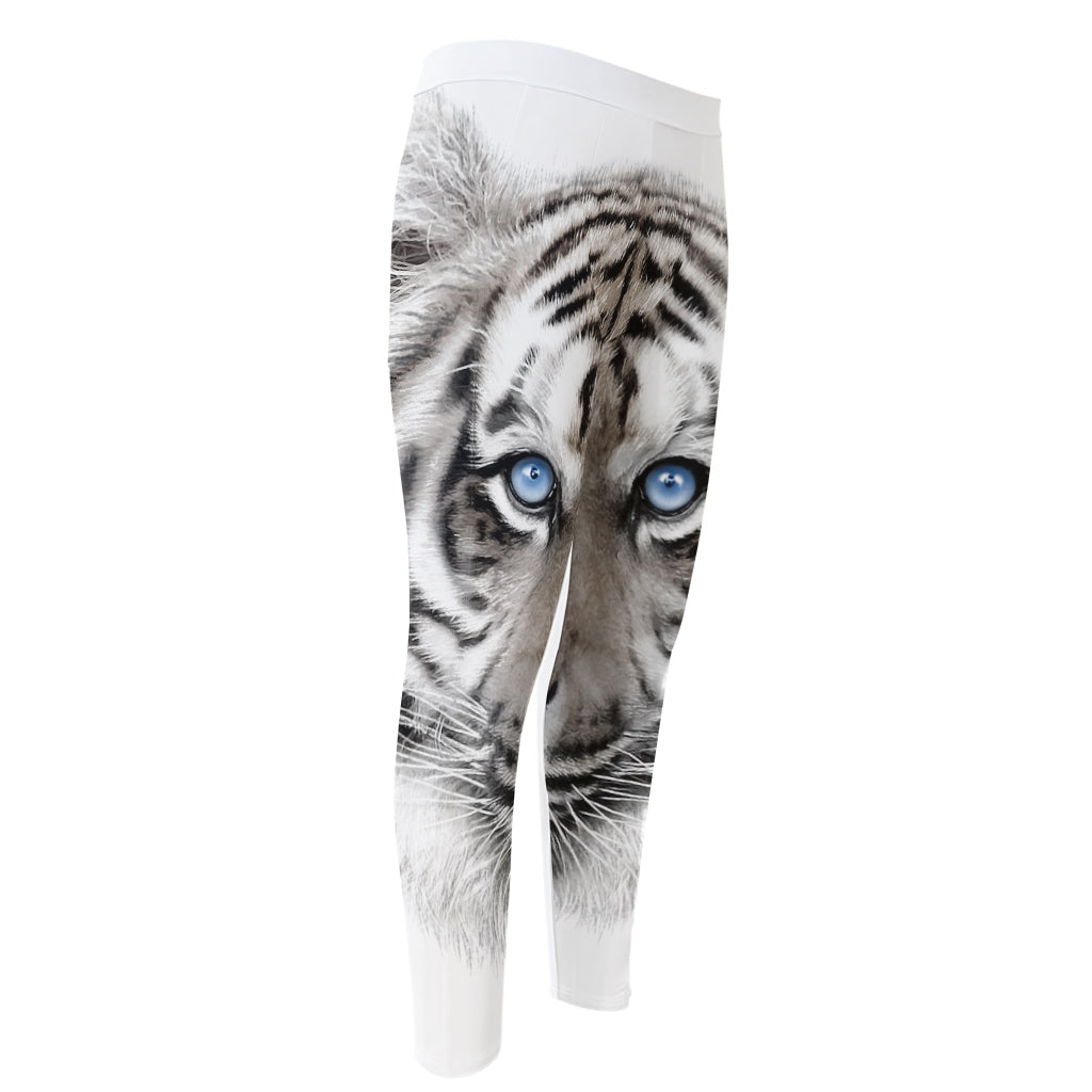 White Tiger Portrait Print Men's Compression Pants