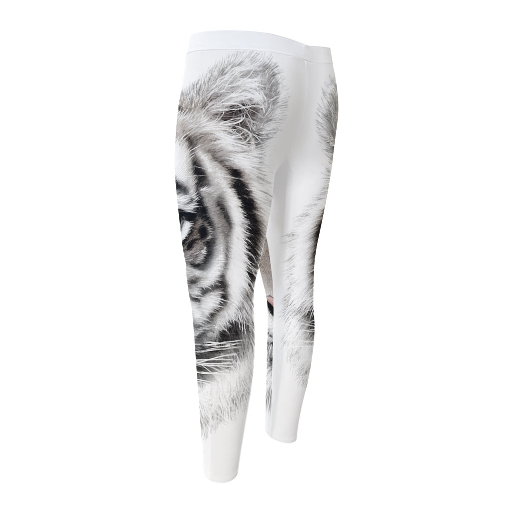 White Tiger Portrait Print Men's Compression Pants