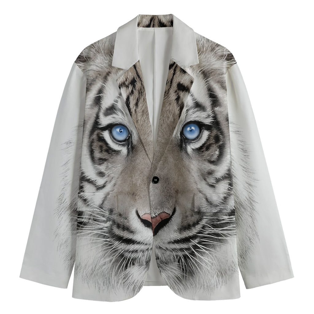 White Tiger Portrait Print Men's Cotton Blazer