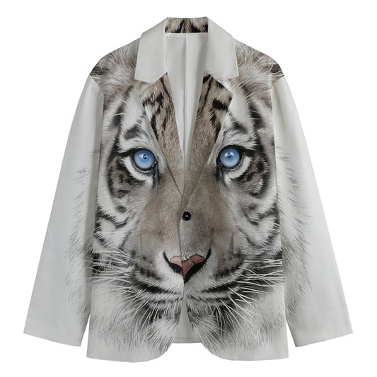 White Tiger Portrait Print Men's Cotton Blazer