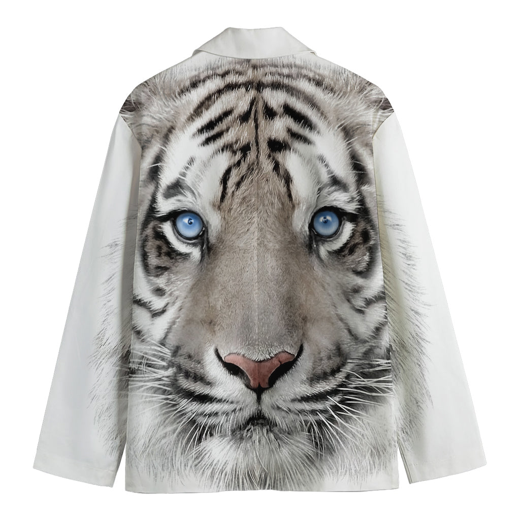 White Tiger Portrait Print Men's Cotton Blazer
