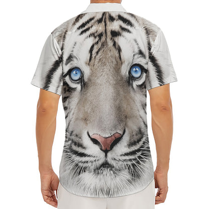White Tiger Portrait Print Men's Deep V-Neck Shirt
