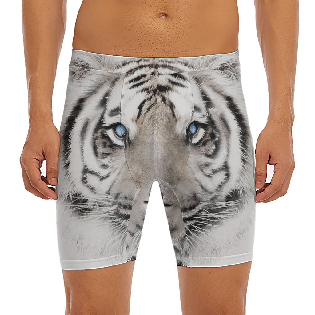 White Tiger Portrait Print Men's Long Boxer Briefs