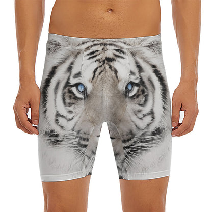 White Tiger Portrait Print Men's Long Boxer Briefs