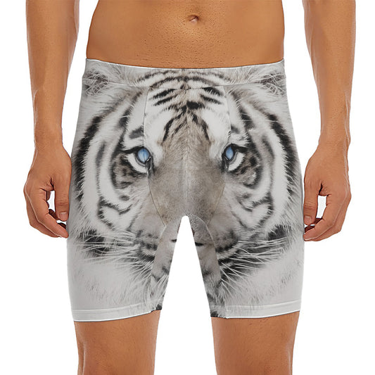 White Tiger Portrait Print Men's Long Boxer Briefs