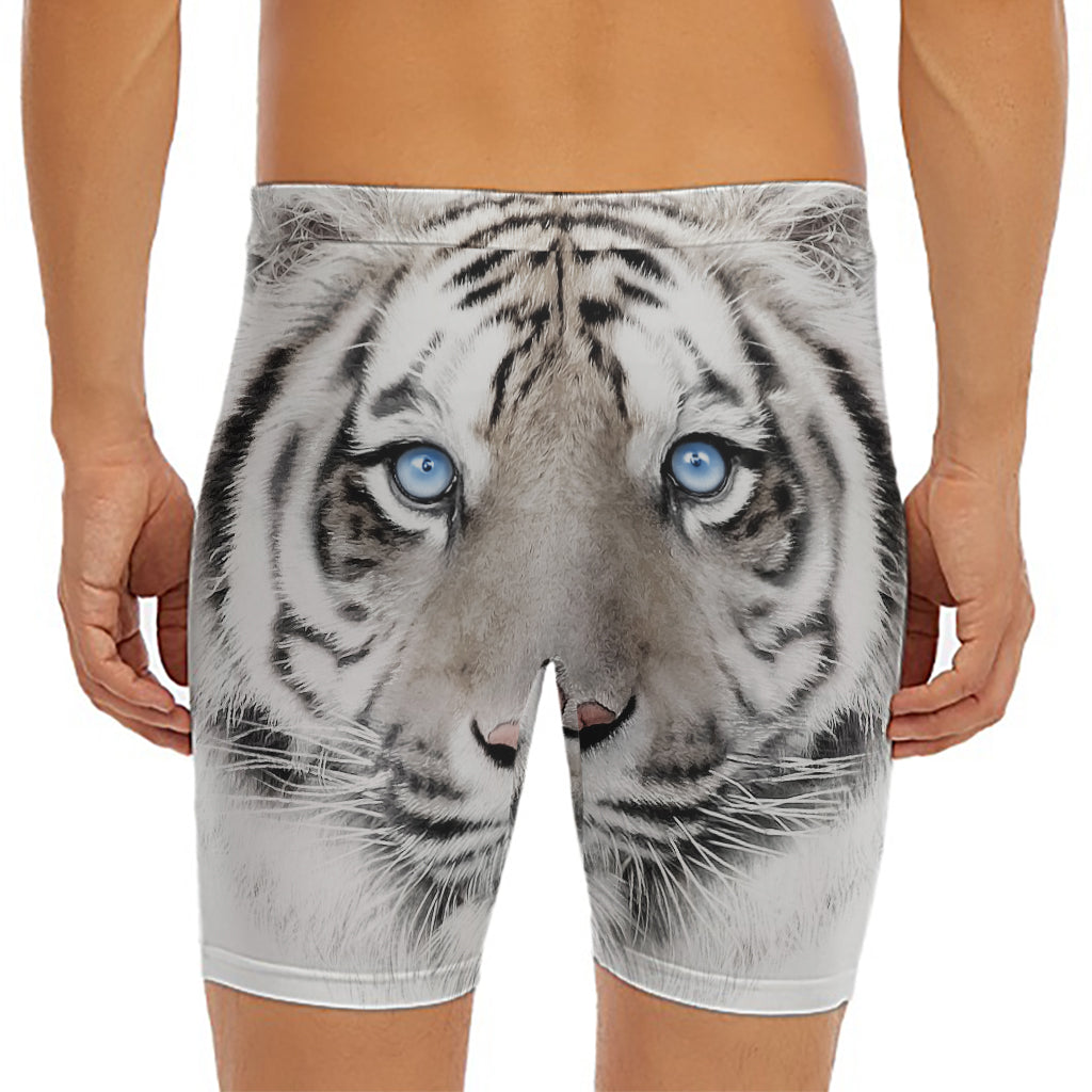 White Tiger Portrait Print Men's Long Boxer Briefs