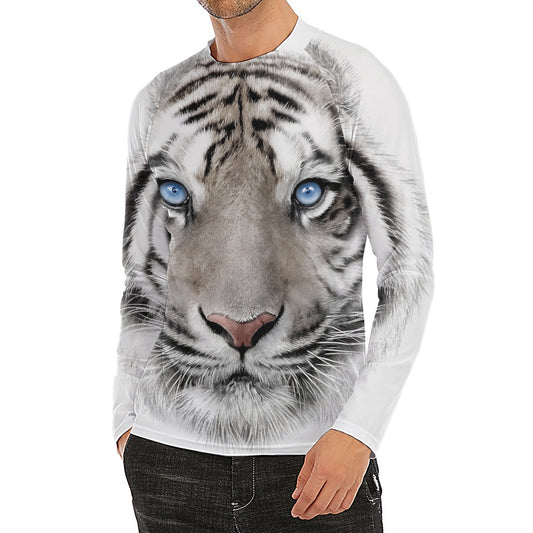 White Tiger Portrait Print Men's Long Sleeve Rash Guard