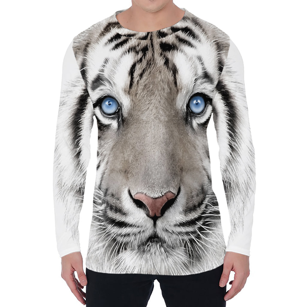 White Tiger Portrait Print Men's Long Sleeve T-Shirt