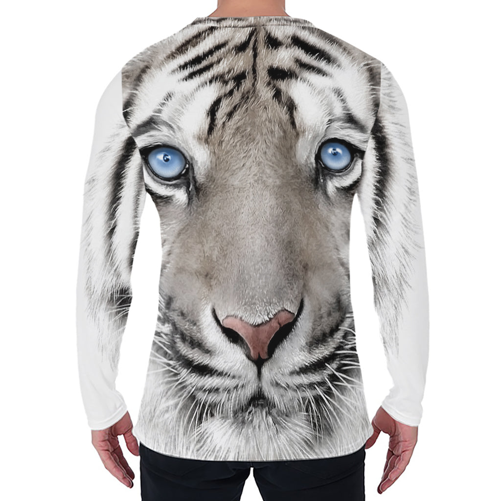 White Tiger Portrait Print Men's Long Sleeve T-Shirt