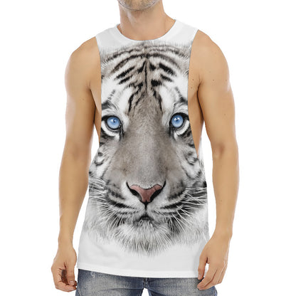 White Tiger Portrait Print Men's Muscle Tank Top