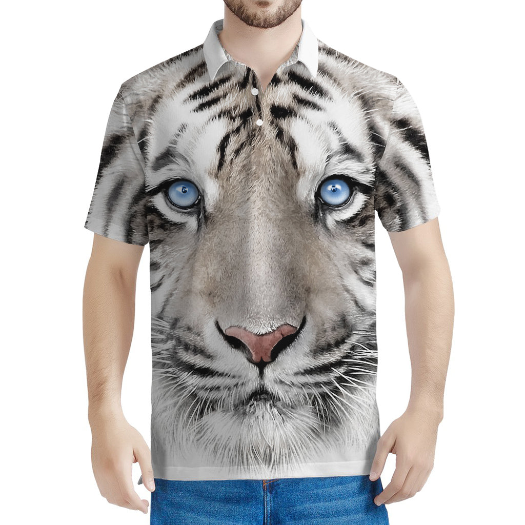 White Tiger Portrait Print Men's Polo Shirt