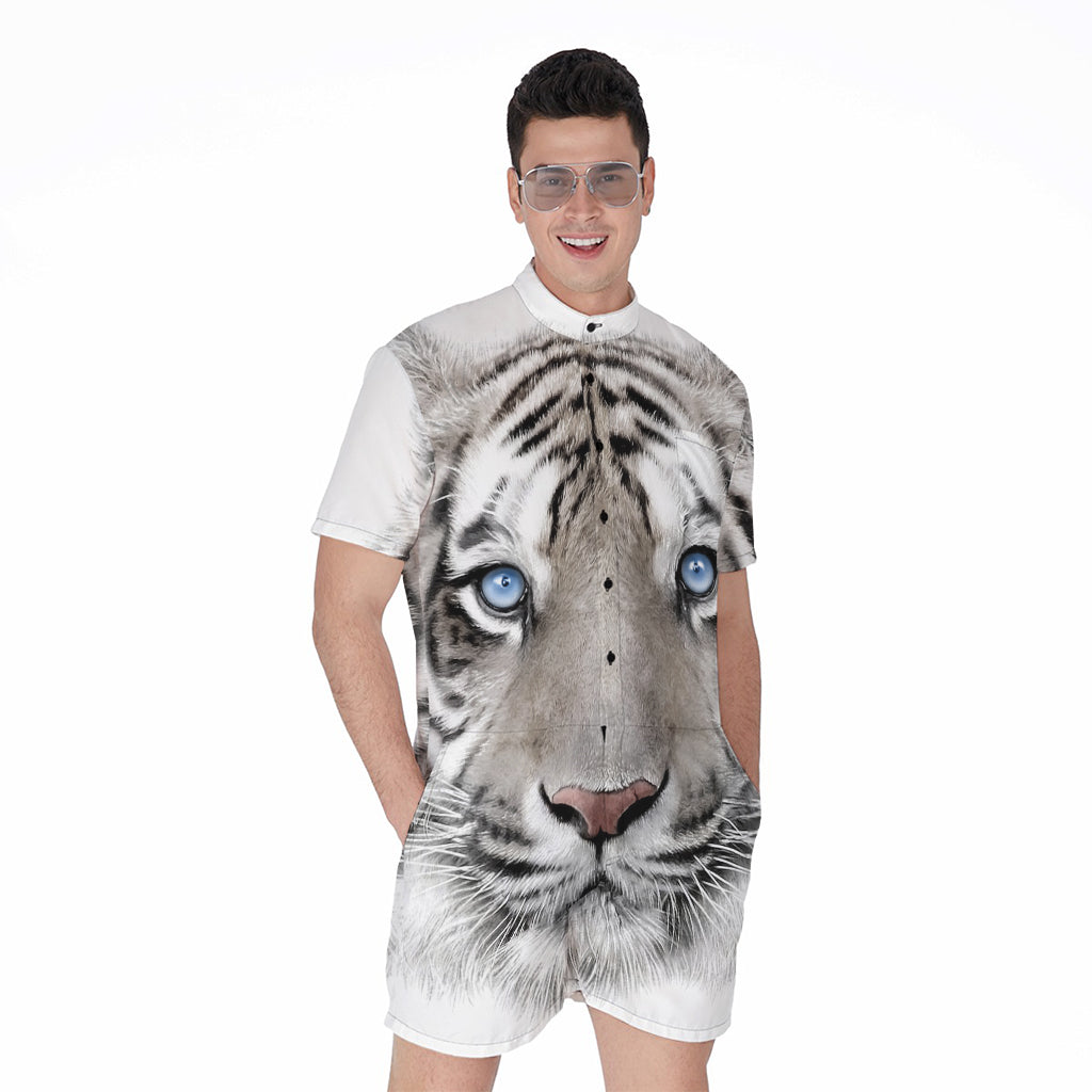 White Tiger Portrait Print Men's Rompers