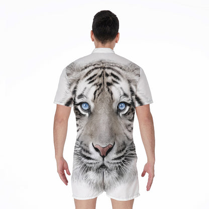 White Tiger Portrait Print Men's Rompers