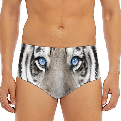 White Tiger Portrait Print Men's Triangle Swim Briefs