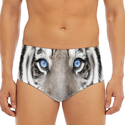 White Tiger Portrait Print Men's Triangle Swim Briefs