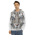White Tiger Portrait Print Men's Velvet Pullover Hoodie
