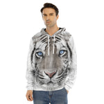 White Tiger Portrait Print Men's Velvet Pullover Hoodie