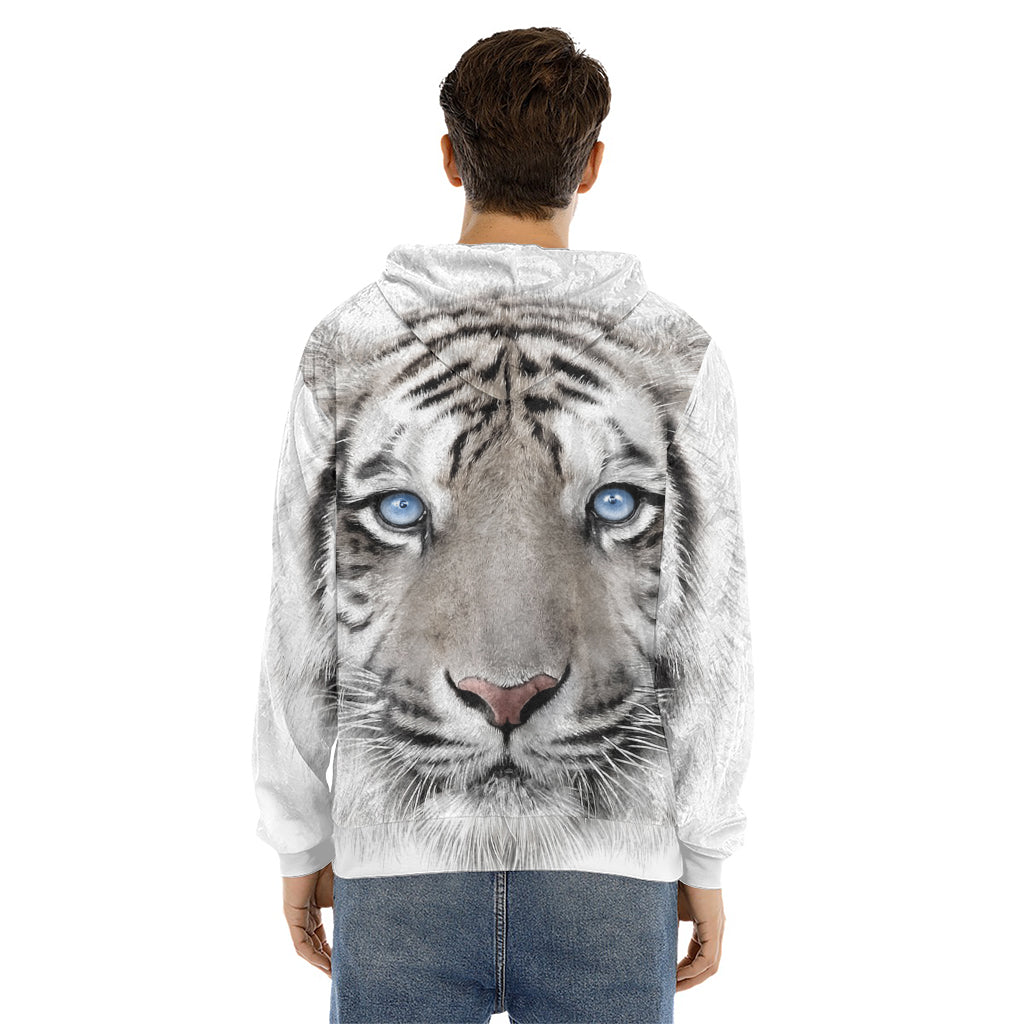 White Tiger Portrait Print Men's Velvet Pullover Hoodie