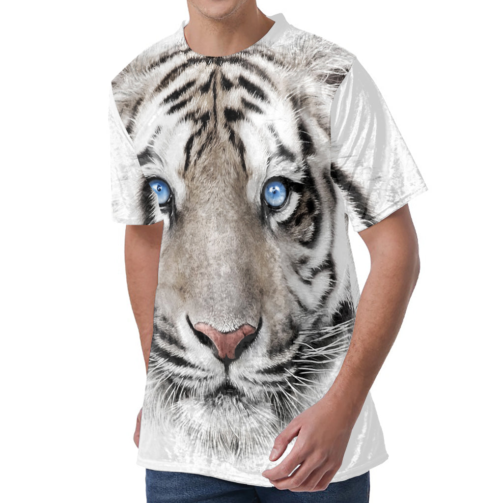 White Tiger Portrait Print Men's Velvet T-Shirt