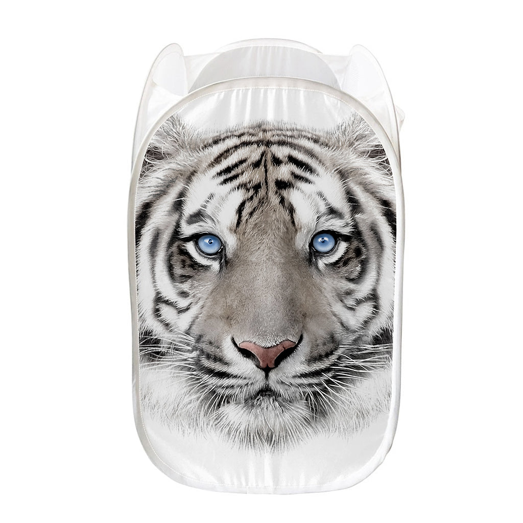 White Tiger Portrait Print Mesh Laundry Hamper