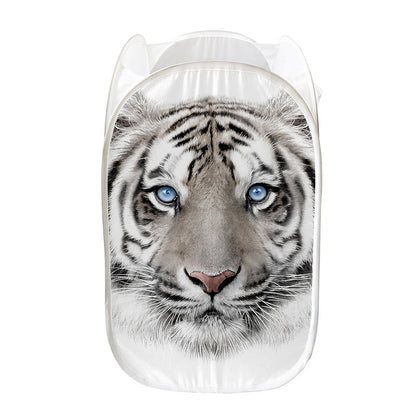 White Tiger Portrait Print Mesh Laundry Hamper