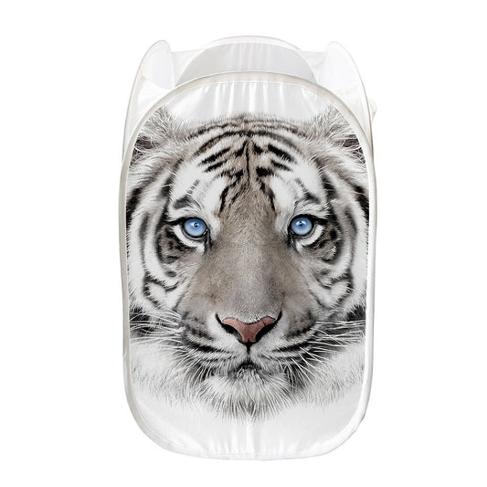 White Tiger Portrait Print Mesh Laundry Hamper
