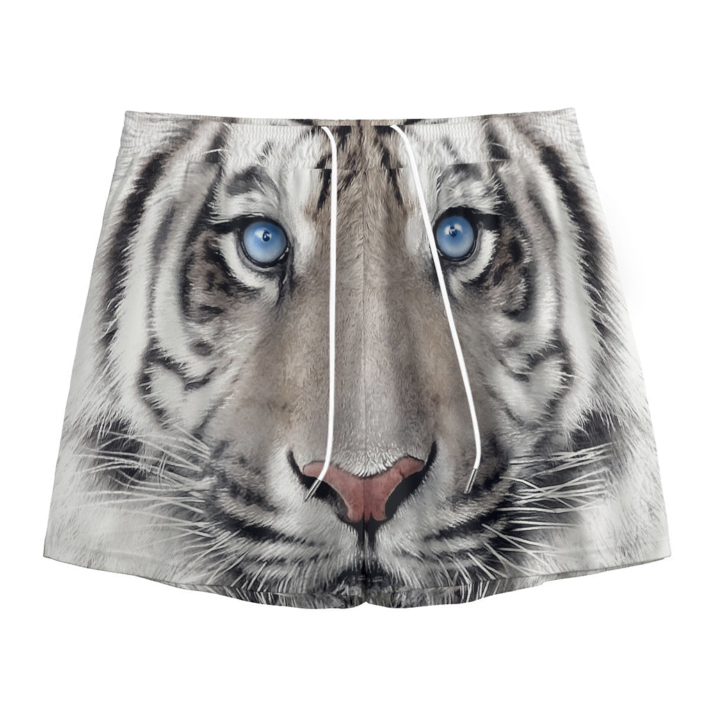 White Tiger Portrait Print Mesh Shorts