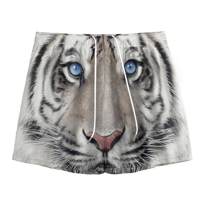 White Tiger Portrait Print Mesh Shorts