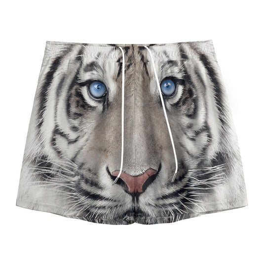 White Tiger Portrait Print Mesh Shorts