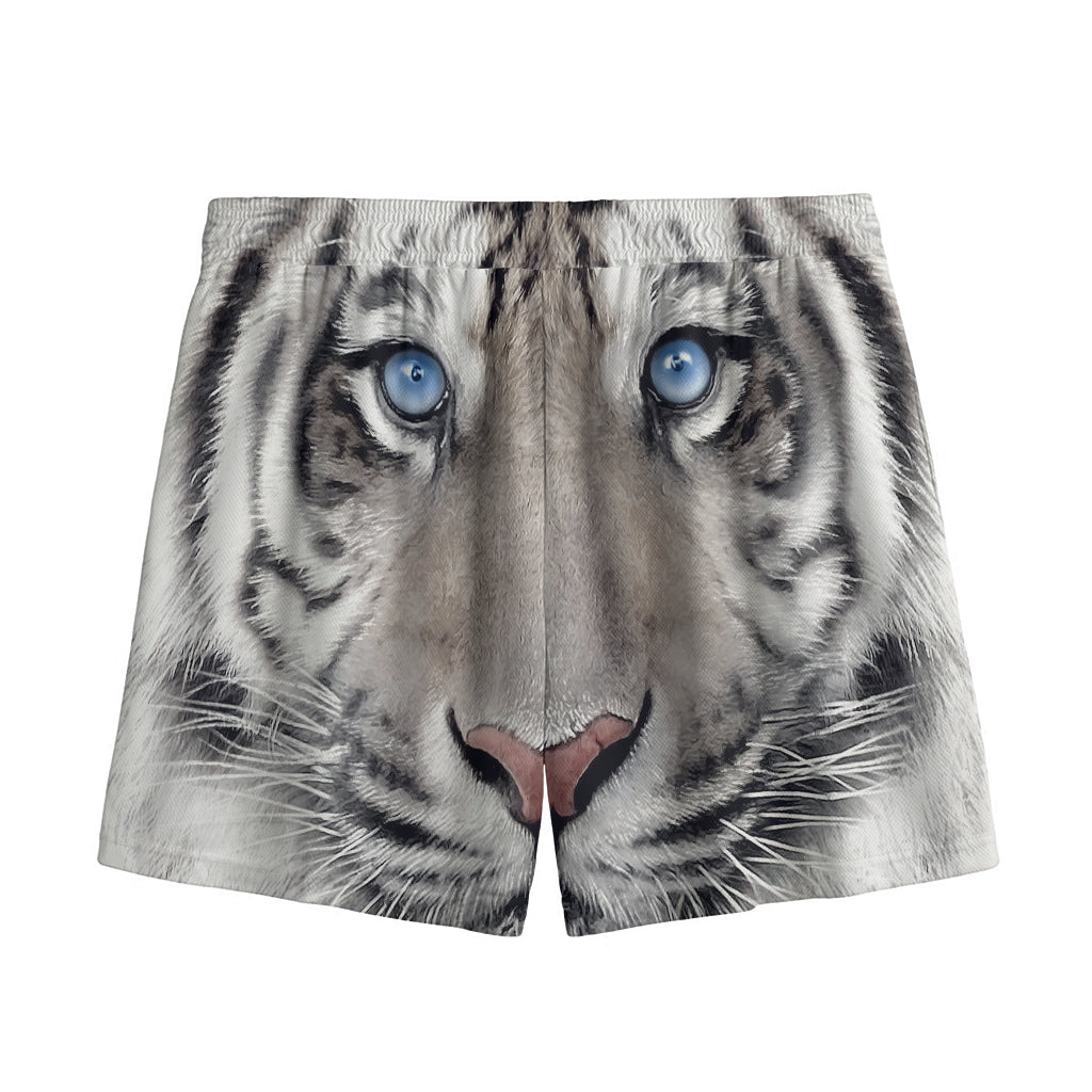 White Tiger Portrait Print Mesh Shorts