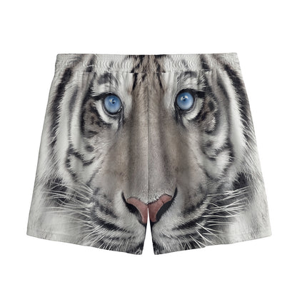 White Tiger Portrait Print Mesh Shorts