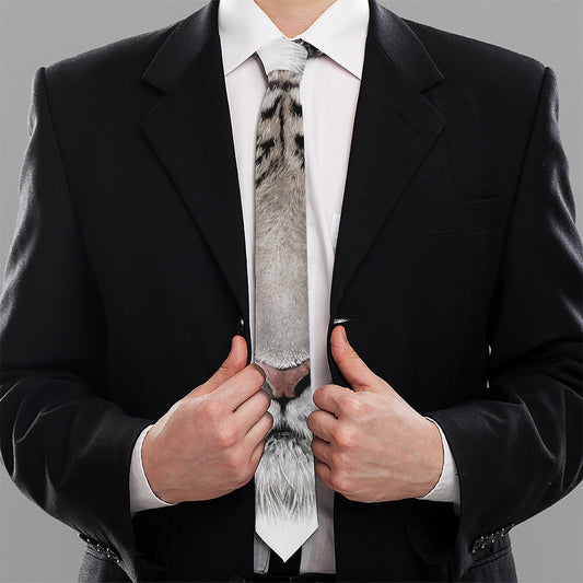 White Tiger Portrait Print Necktie