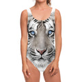 White Tiger Portrait Print One Piece Swimsuit
