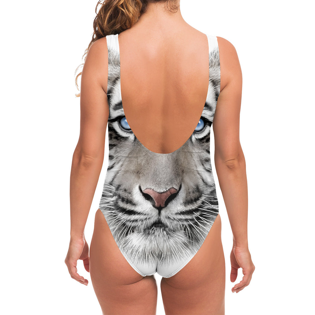 White Tiger Portrait Print One Piece Swimsuit