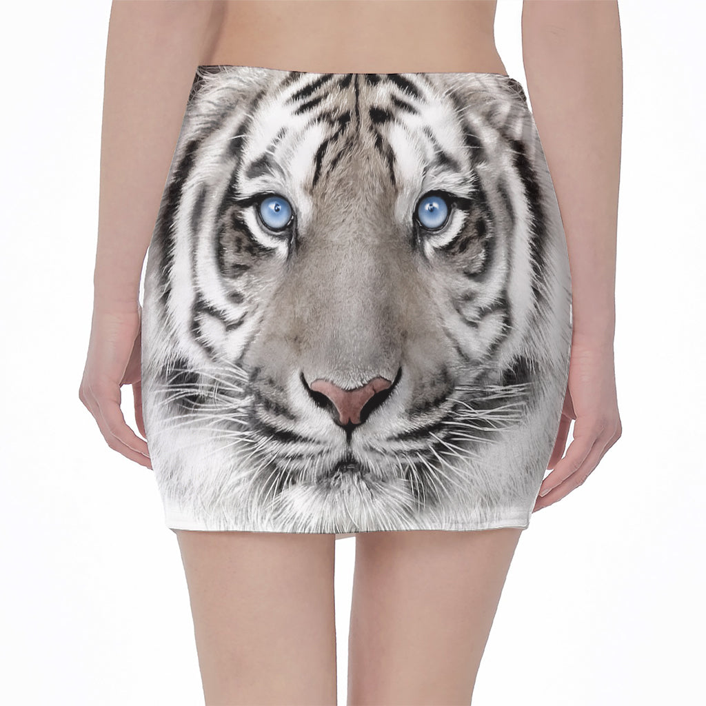 White Tiger Portrait Print Pencil Mini Skirt