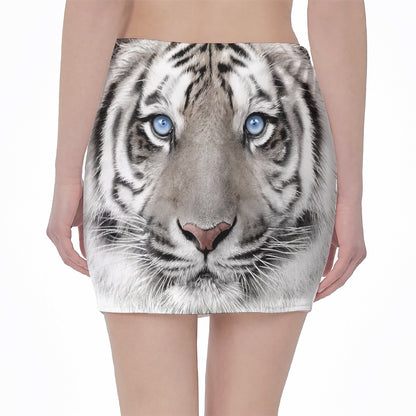 White Tiger Portrait Print Pencil Mini Skirt