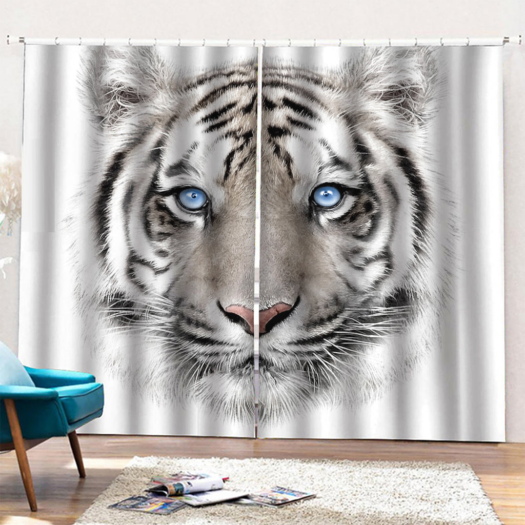 White Tiger Portrait Print Pencil Pleat Curtains