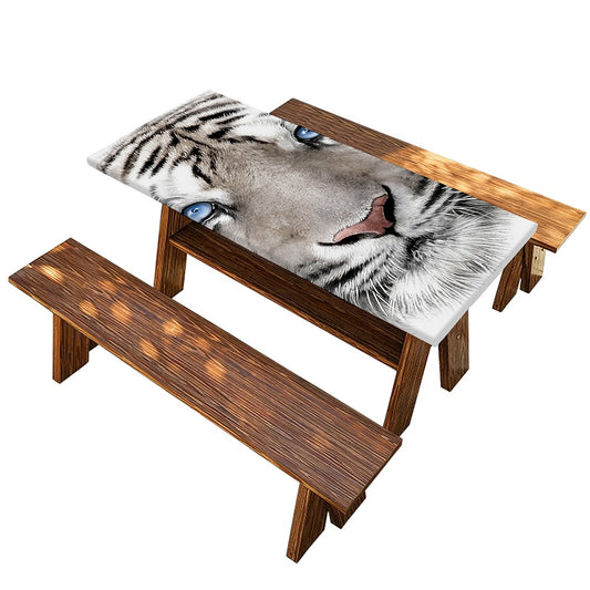White Tiger Portrait Print Picnic Table Cover