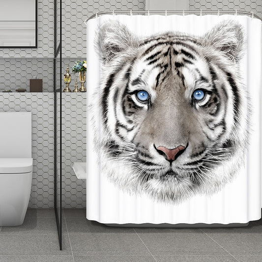 White Tiger Portrait Print Polyester Shower Curtain