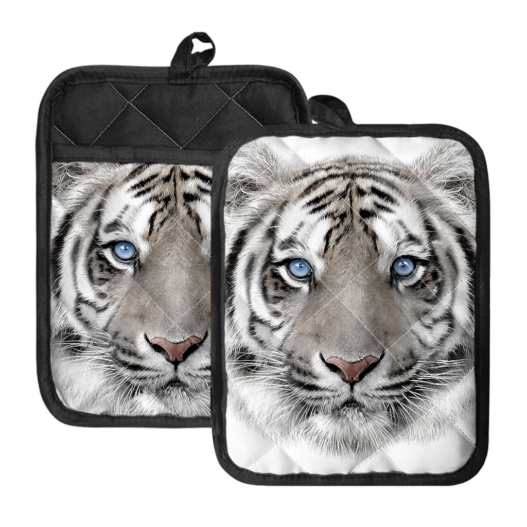 White Tiger Portrait Print Pot Holders With Pocket