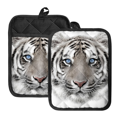 White Tiger Portrait Print Pot Holders With Pocket