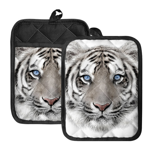 White Tiger Portrait Print Pot Holders With Pocket